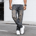 thumbnail image 4 of 2026 New Men's Distressed Vintage Wash Slim Straight Stretch Jeans: Flexible Durable Denim | Standard Sizing (30-40), 4 of 7