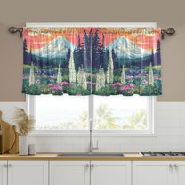 Yayeee Kitchen Curtains Set of 2 Light Filtering 57"x24" Over Sink Window Panels, Floral Mountain