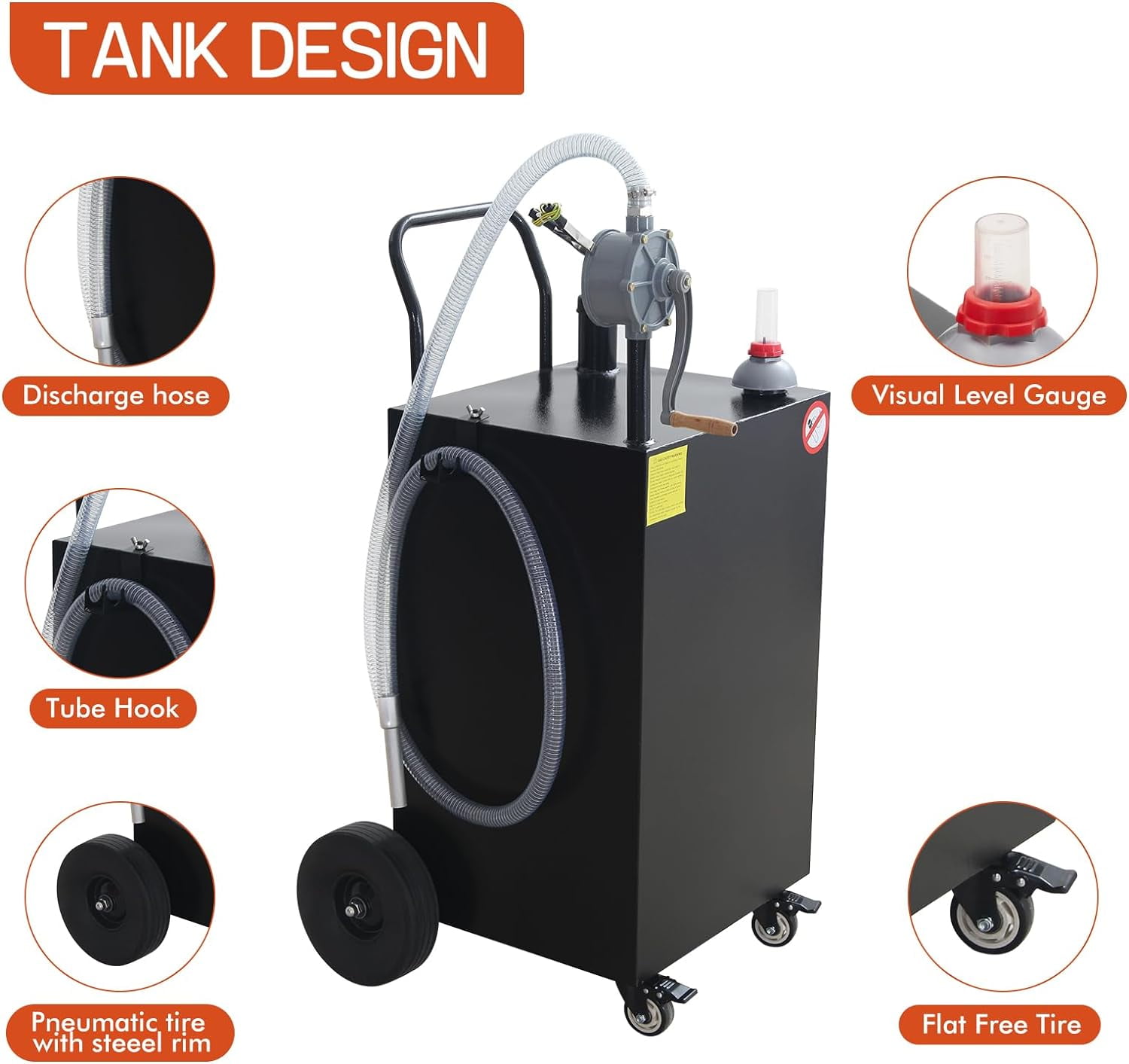 ChaoLink 45 Gallon Protable Gas Caddy With Manual Transfer Pump, Fuel Storage Tank & 4 Wheels Gasoline Diesel Fuel Container for Atv Car Mowers Tractors Boat MotorcycleBlack