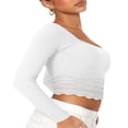 thumbnail image 4 of Womens Ribbed Long Sleeve Crop Tops T Shirts Lace Trim Sweetheart Basic Fitted Tees, 4 of 7