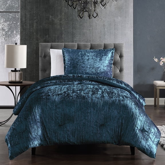 Turin 7 Piece Comforter Set Black King Riverbrook Home Turin Crinkled Velvet Comforter Collection Machine Wash, Spot Clean Royal Blue Twin Adult, Teen