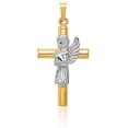 thumbnail image 5 of 14K Solid Two Tone Gold Guardian Angel Wings Latin Mexican Holy Cross Necklace Religious Chain Pendant Jesus Christ Charm, 5 of 13