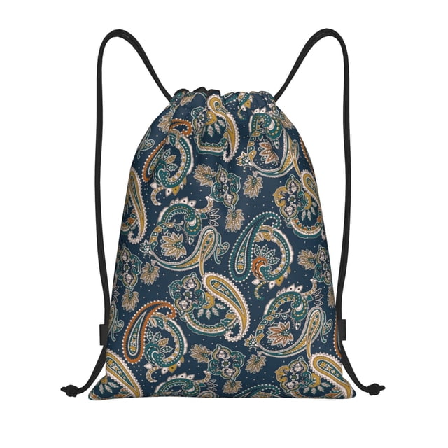 Gaeub Indian Paisley 2 Drawstring Backpack Bag Sport Gym Sackpack Heavy Duty String Backpack for Men Women-Medium