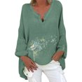 thumbnail image 1 of Gibobby Playera TéRmica Ligera Top informal de verano para mujer, camisa de manga larga de lino y algodón estampada, blusa superior de longitud media con cuello en V de Color sólido（Verdinegro， L), 1 of 4