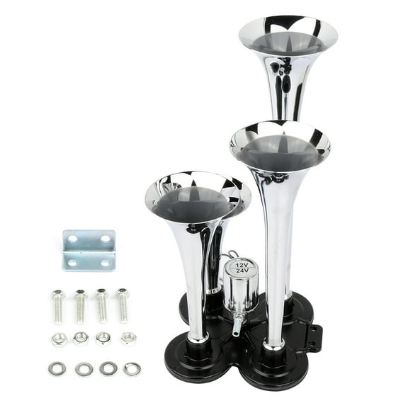 SCITOO Chrome Air Horn 4 Trumpet Air Horn12V 105db, 4 Trumpet Train Horn chorme zinc (balckï¼‰ Easy to Install, Electric Trains Horns for Any 12V Vehicles