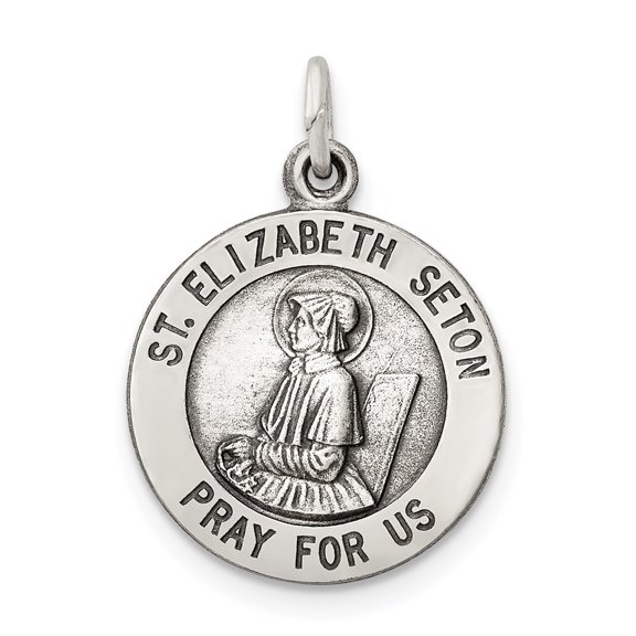 Auriga 925 Sterling Silver Antiqued Saint Elizabeth Seton Medal Pendant for Women (L-20 mm, W-15 mm)
