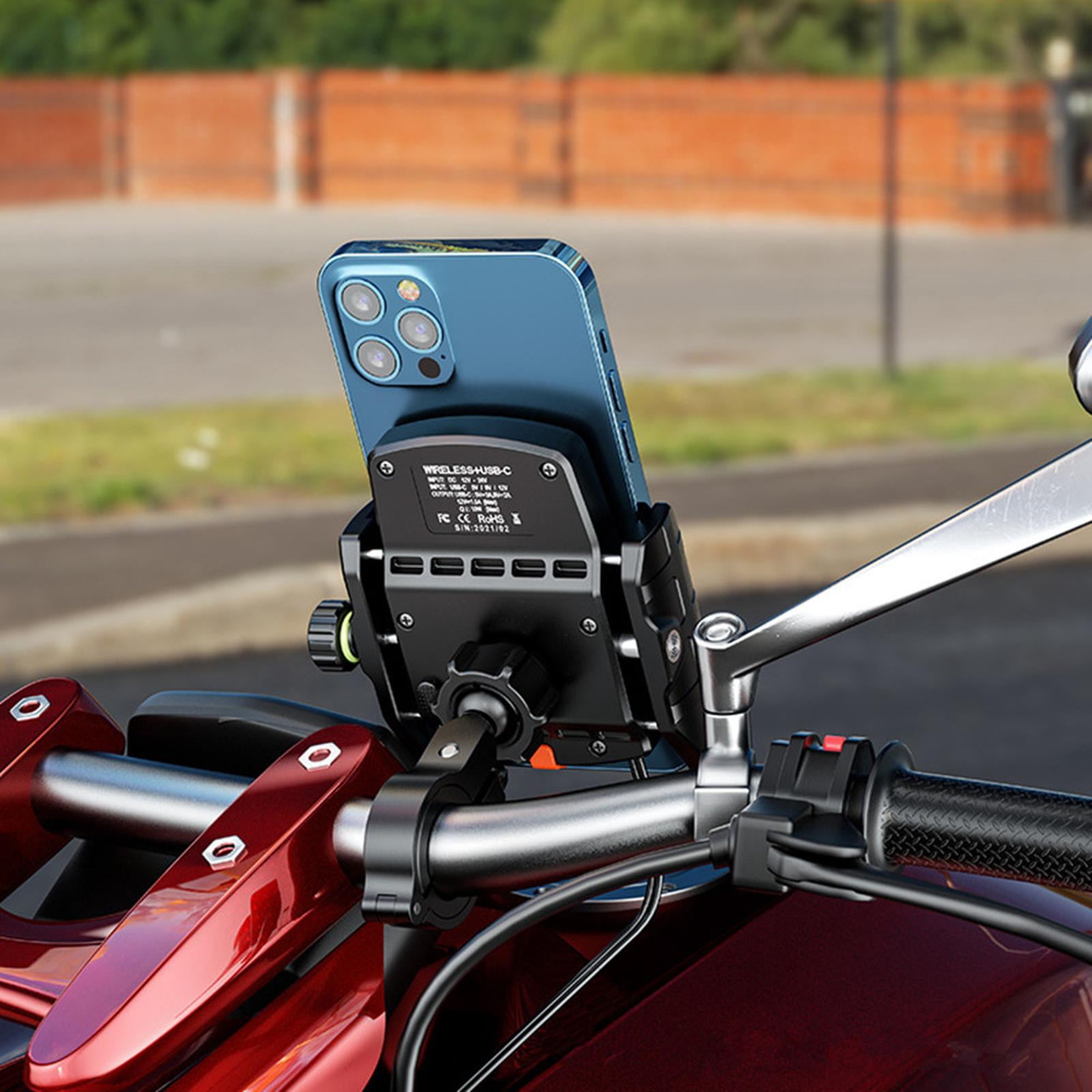 NATEFEMIN Motorcycle Phone Holder Charger Wireless 15W USB C 20W Fast Charging 360 Rotate Waterproof