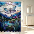 thumbnail image 2 of Erosebridal Retro Dragonfly Shower Curtain 72Wx78L,Bohemian Plants Bath Curtain,Blue Purple, 2 of 5