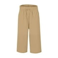 thumbnail image 5 of DHFJKG Women's Casual Capri Pants Linen High Waisted Solid Color Loose Fit With Tight Waist Lace Up Wide Leg Cropped Pants Leisure Trousers, 5 of 5