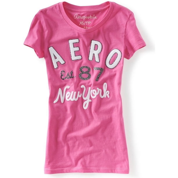 Camiseta gráfica Aeropostale Mujer Aero Est. 87 Glittery rosa mediana