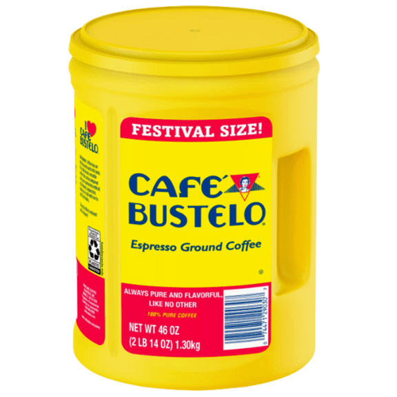 Café Bustelo Festival Size Dark Roast Ground Coffee Espresso Vacuum Sealed Canisters 100% Pure Coffee Beans, 46 oz - 1 Count