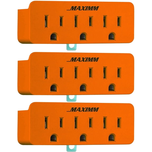 Maximm 3-Pack 3-Outlet Wall Tap Grounding Adapter, Converts 2-Prong to 3-Prong Outlet, ETL Listed, Orange