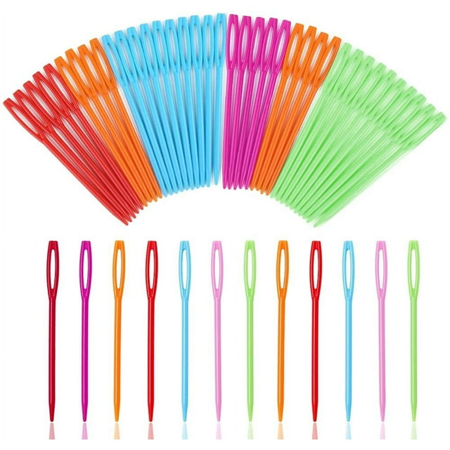 50 PCS Large Eye Plastic Needles,2.7Inch/7cm Learning Needles, Safety Plastic Lacing Needles for Kids and Sewing Handmade Crafts(Random Color)