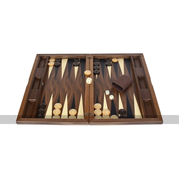 Dal Negro York Walnut 19-inch Backgammon Set with Inlaid Playing Surface, Accessories Included
