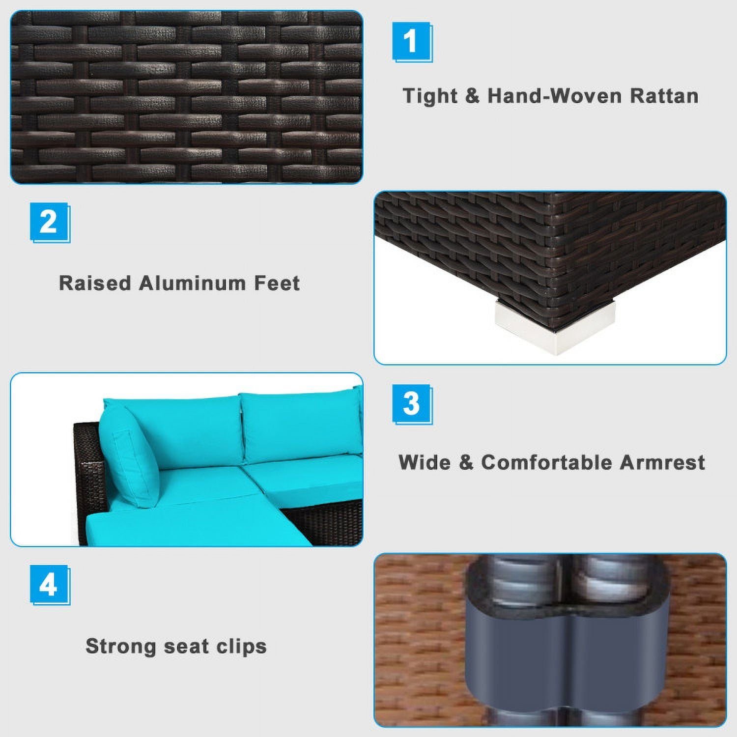 Aimee Lii 6 Pieces Outdoor Patio Rattan Furniture Set Sofa Ottoman, Outdoor Deck Furniture, Turquoise