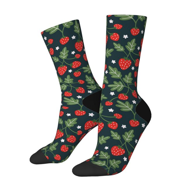 Fotbe Strawberry Calcetas Largas con Estampado para Hombre y Mujer – Calcetas de Compresión Transpirables y Elásticas, Viajar y Uso Diario Talla 5-11