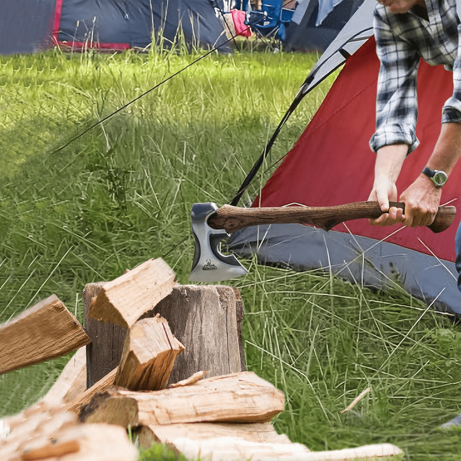 THKFWD 22.3" Wood Splitting Axe - Forged Carbon Steel Chopping Hatchet with Leather Sheath, Heavy-Duty for Camping,Survival and Firewood Cutting