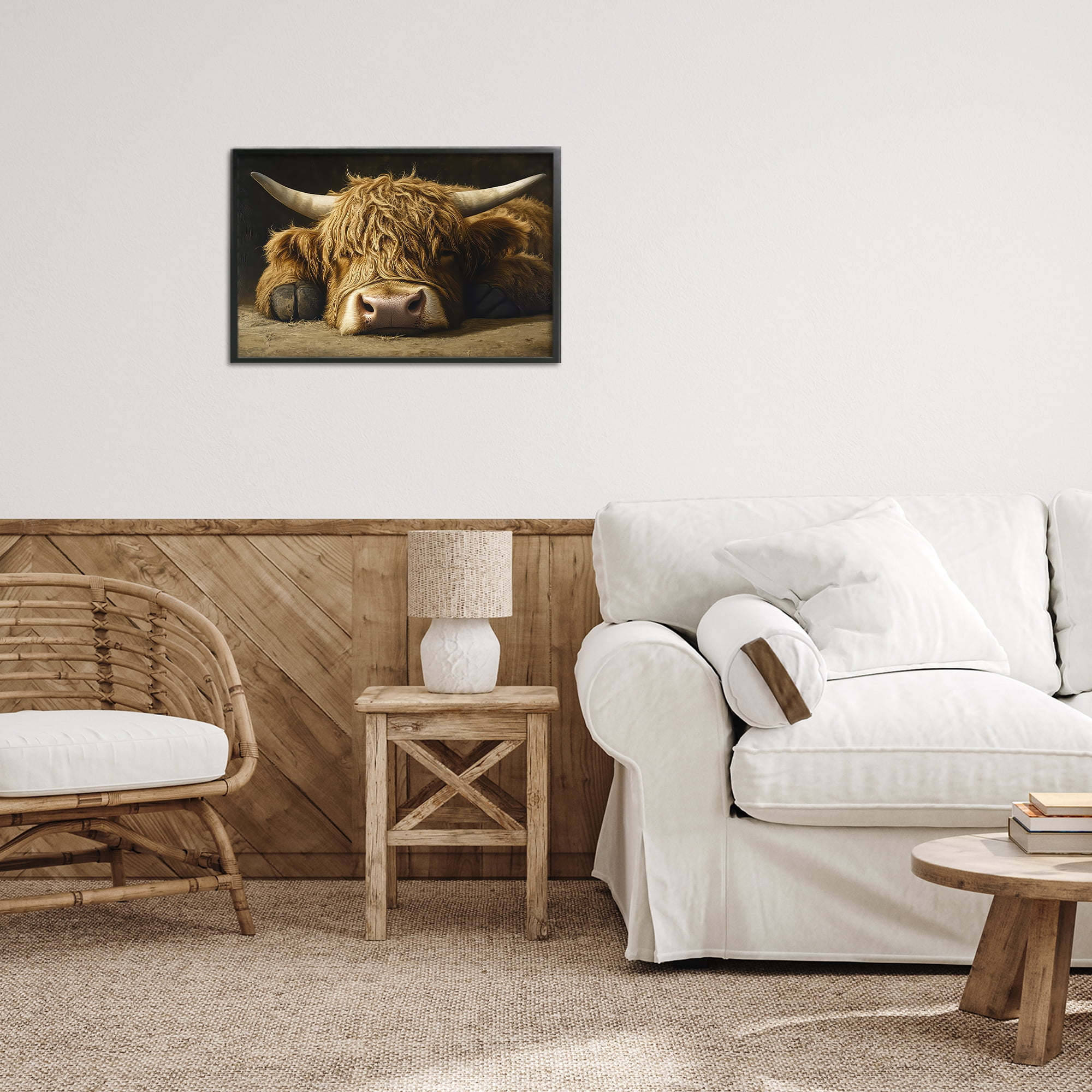 Stupell Industries Sleeping Highland Cow & Hoof Black Framed Giclee Art, design by The Wands Want