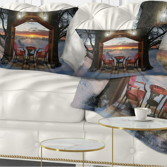 Designart Home Shaped Trees Collage - Landscape Printed Throw Pillow - 12x20