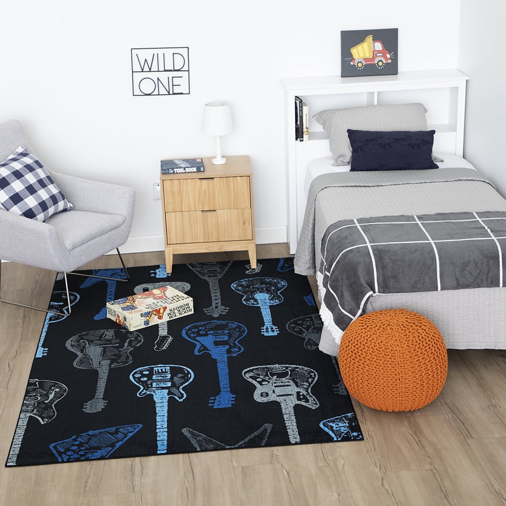 Mohawk Home Guitar Montage Printed Indoor Area Rug in Blue, 5'x8'