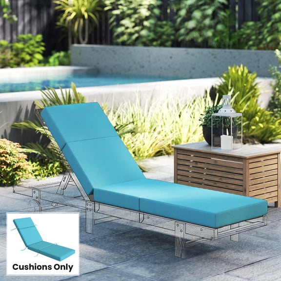 Outsunny Chaise Lounge Cushion, 4" Outdoor Lounge Chair Cushion with Non-Slip Ties, Waterproof and Fade Resistant, 21" x 72 ", Blue