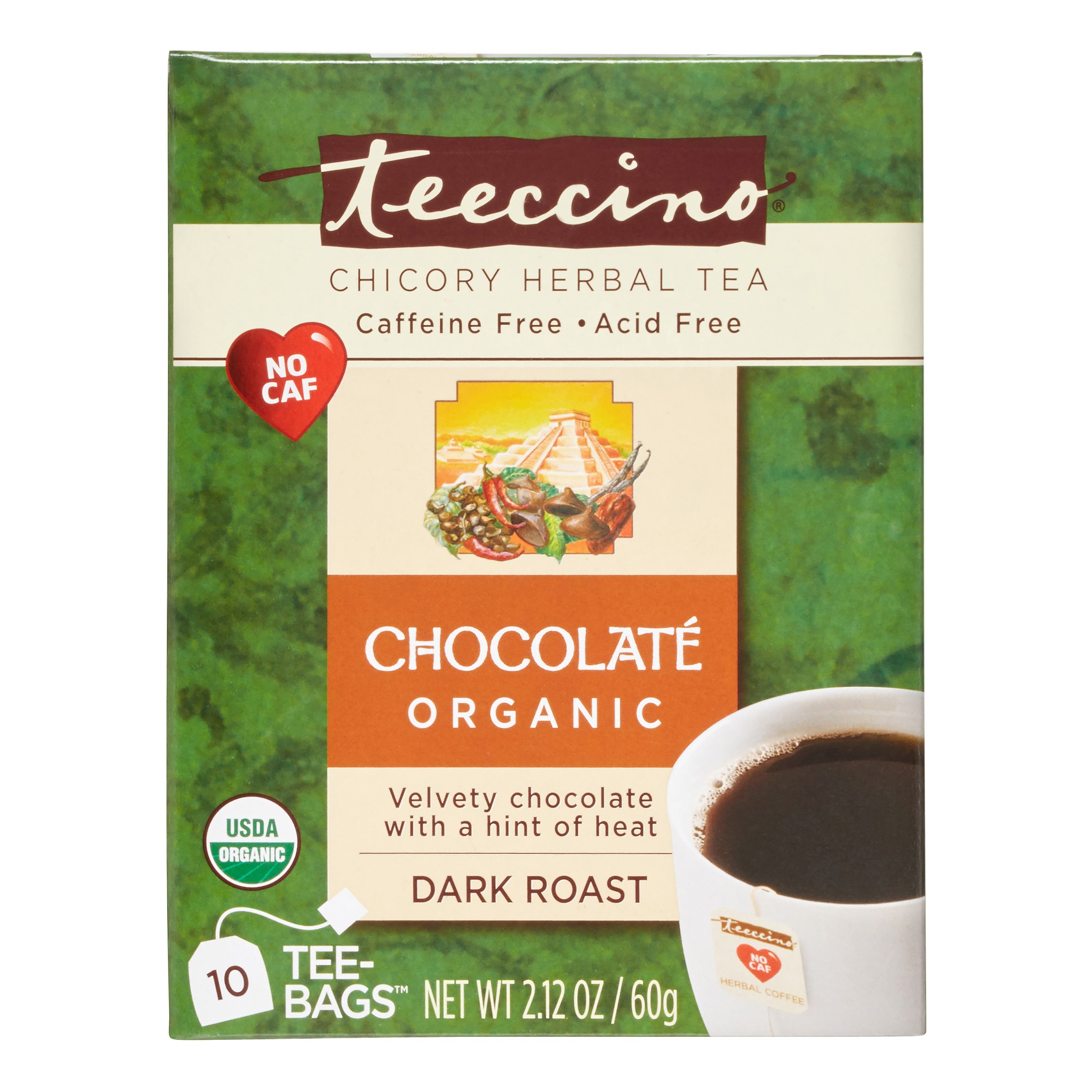 Teeccino Organic Dark Roast Single Serve for Keurig, Chocolate, 10 Ct