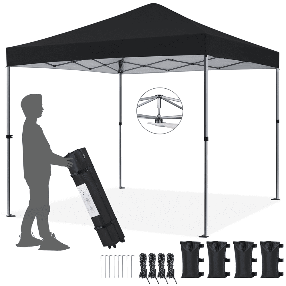 Alden Design 10x10FT Pop-up Canopy with One-Push-To-Lock Setup Mechanism for Outdoor, Black