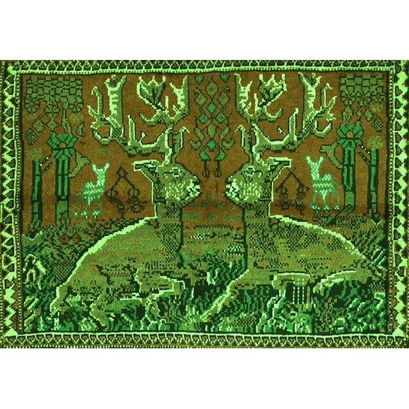 Ahgly Company Indoor Rectangle Animal Green Traditional Area Rugs, 2' x 4'