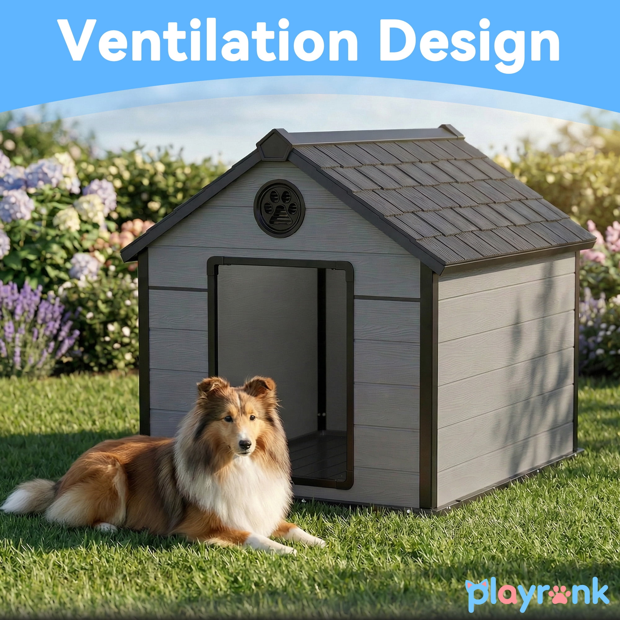 Joxxoaa All-Weather Insulated Dog House for Medium to  Large Dogs, Waterproof Outdoor Dog Kennel with Ventilation, Durable ResinPet Shelter for Backyard Patio, Easy to Clean.Father's Day Gift