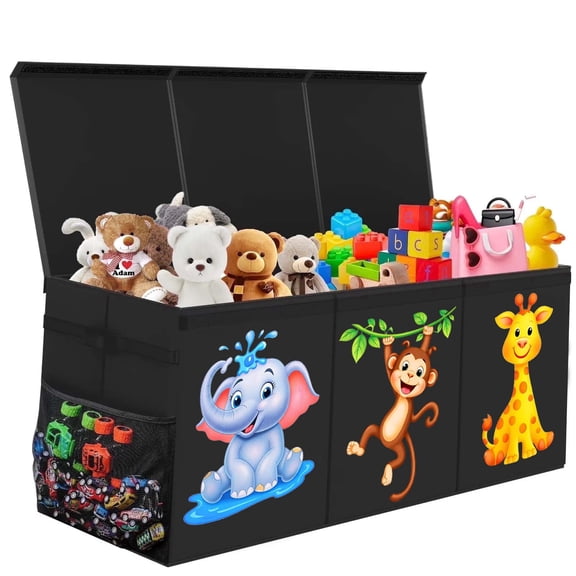 Extra Large Toy Box, Collapsible Sturdy Kids Toy Storage Storage Box with 2 Side bags and Removable Lids, 40"X14"X16",large Toy Chest for Boys, Girls, Nursery, Living Room,Black