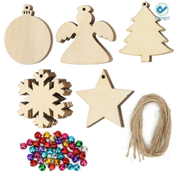Deago 50 Pieces Natural Wood Slices 3.1" 4 Styles DIY Wooden Christmas Ornaments Unfinished Predrilled Wood Circles for Crafts Holiday Hanging Decorations