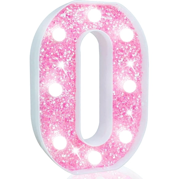 Pooqla Marquee Number Light 0, batería LED con purpurina, color rosa