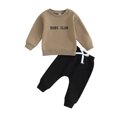 thumbnail image 1 of xiaxaixu Toddler Boy Fall Clothes Letter Embroidery Print Long Sleeve Pullover Elastic Waist Solid Color Pants 2Pcs Outfit, 1 of 9
