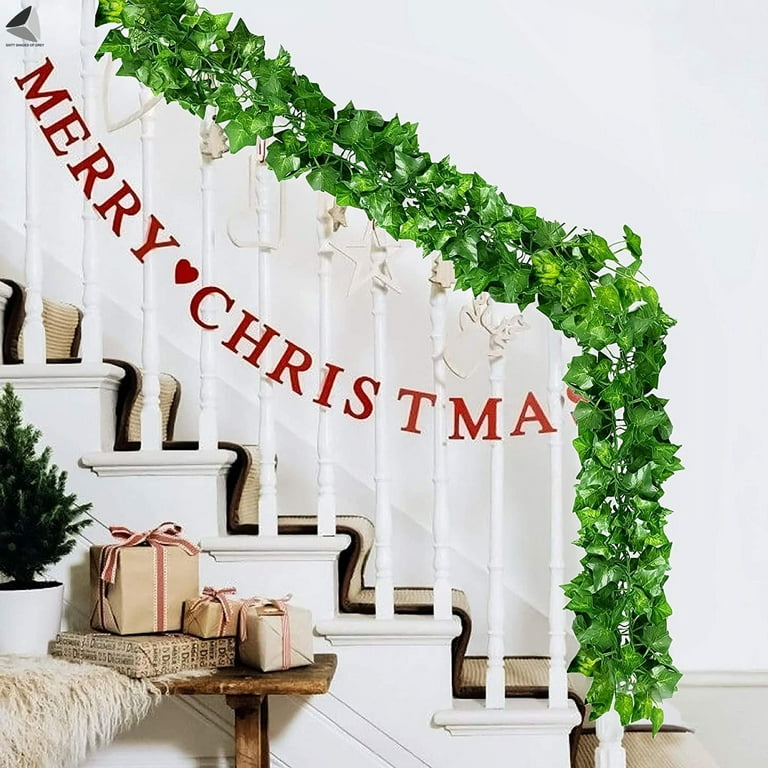mizii 2 Strands Artificial Vines Scindapsus Garland 6ft Real Touch Fake Vine with Silk Green Leaves Faux Hanging Plants Greenery Decoration for