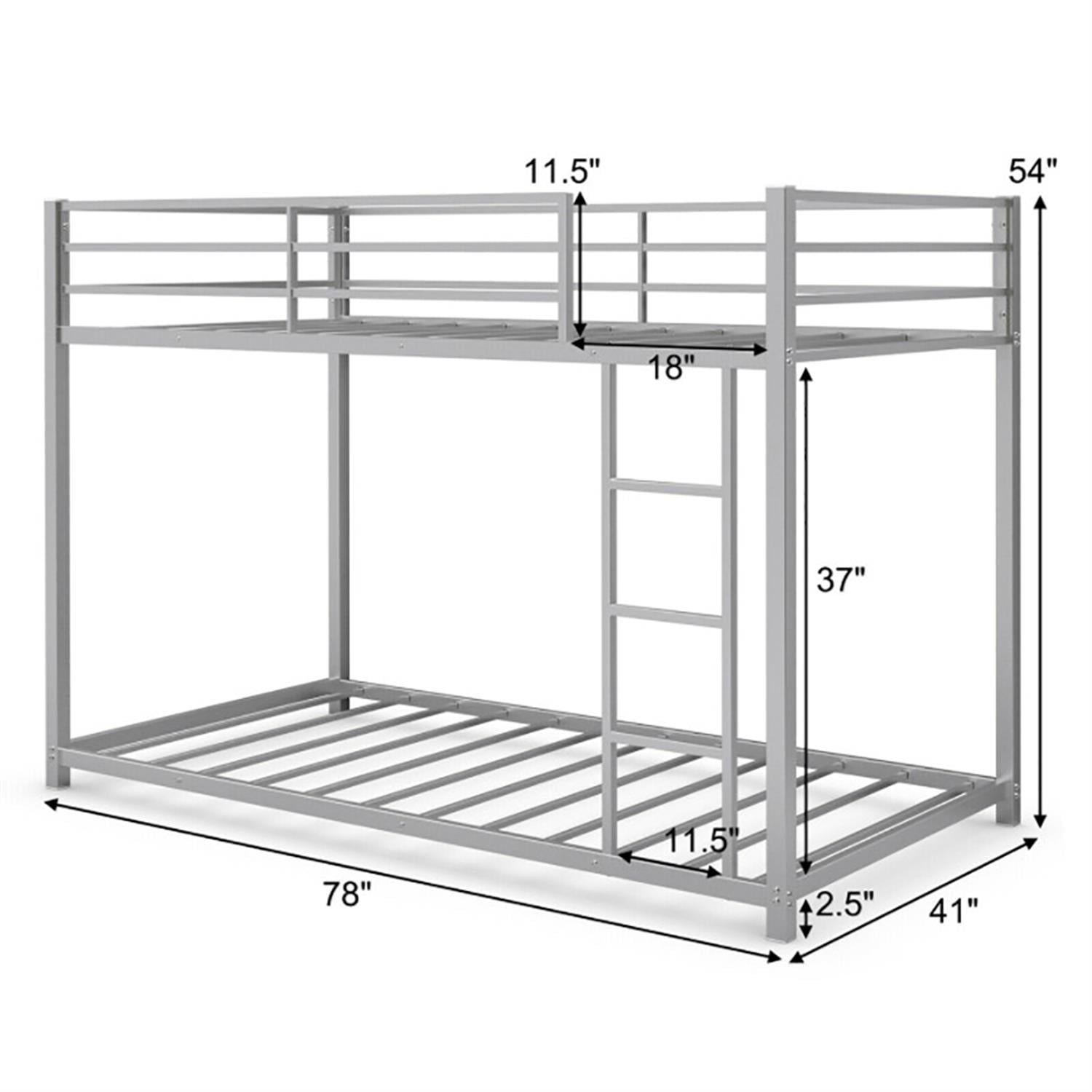 Demi Bonn Twin Over Twin Bunk Bed with Safety Guard Rails and Side Ladder, Twin Bunk Beds, Sturdy Metal Bed Frame No Box Spring Needed, Silver