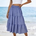 thumbnail image 2 of TAGOLD Womens Mid Calf Skirt Plaid Print Linen Like Elastic Waist Tiered Pleated Skirt, 2 of 5