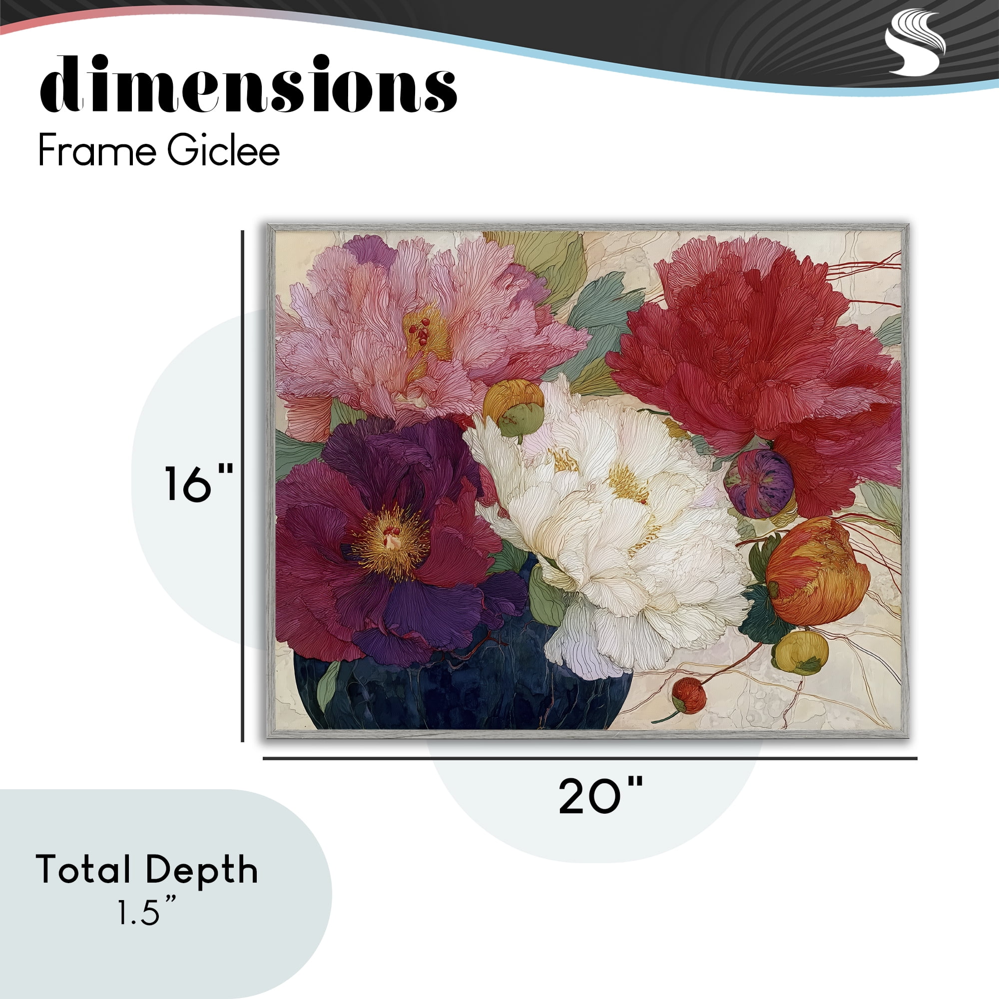 Haiku Ornate Flower Petals Gray Framed Giclee Art, design by Annabelle Hall