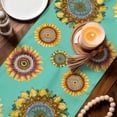 thumbnail image 3 of Welcome Table Runner 70 Inches, Summer Sunflowers Bohemia Floral Country Teal Green Bed Runner Dresser Scarves Tabletop for Indoor Outdoor Parties/Ceremony/Banquet, 13" x 70", 3 of 9