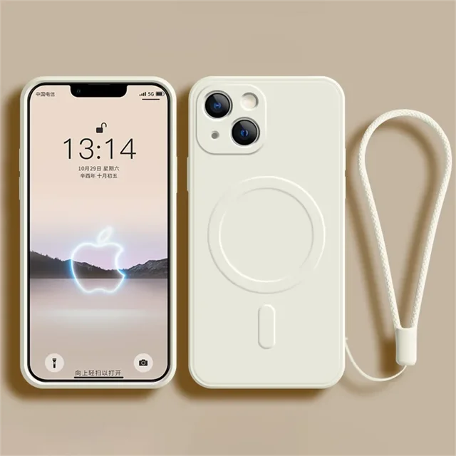 Liquid Silicone Case For iPhone 15 14 13 12 11 Pro Max Mini XR Xs Plus SE Phone Magnetic Wireless Charging For Cover