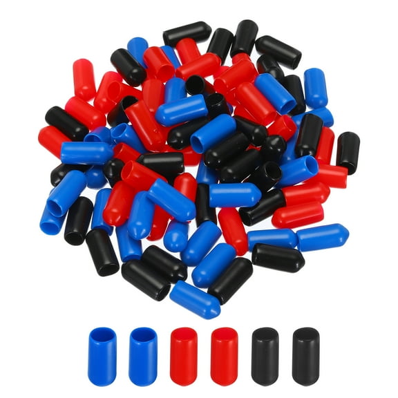 180Pcs Rubber End Caps 6.5mm(1/4") ID Vinyl Round Tube Bolt Cap Cover Screw Thread Protector, Black Red Blue