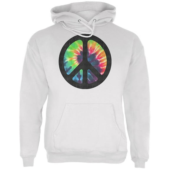 Tie Dye Peace Sign Distressed Halftone Mens Hoodie White SM