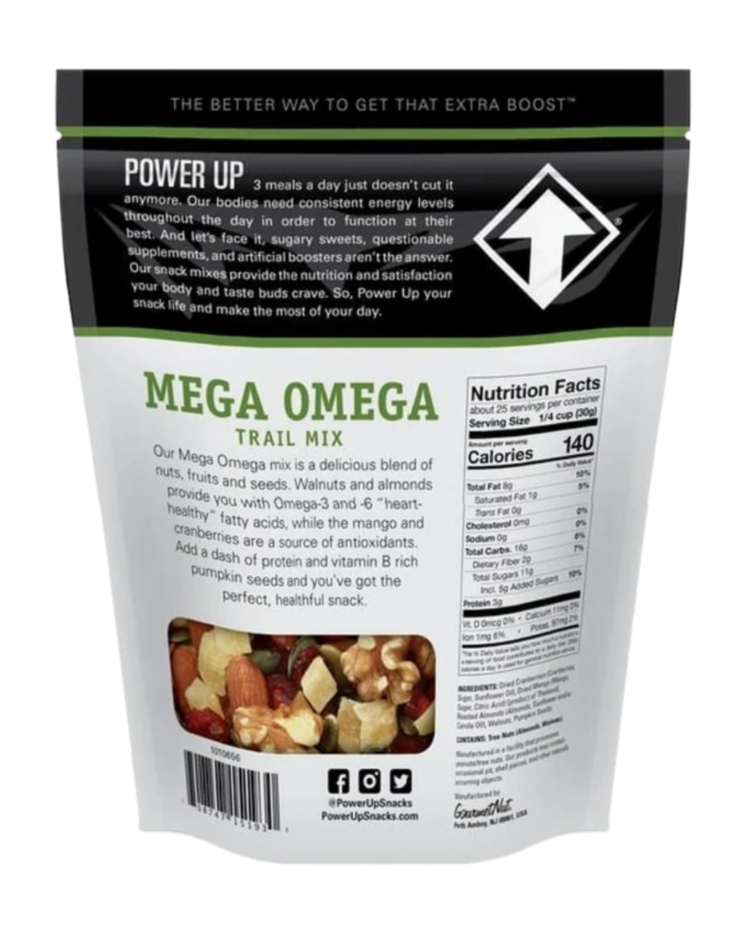Power Up Mega Omega Gluten Free Vegan Trail Mix  2 Pack 26 Oz. Each Resealable Bag