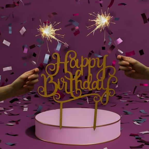Charmed Happy Birthday Glittered Cake Topper; Gold