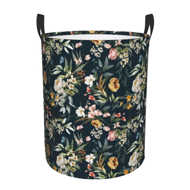 Fotbe Watercolor Floral Cesto de Ropa con Asas, Cesto Impermeable de Gran Capacidad, Bolsa de Lavado para Dormitorio, Cesto de Ropa con Ruedas y Asas-Medium
