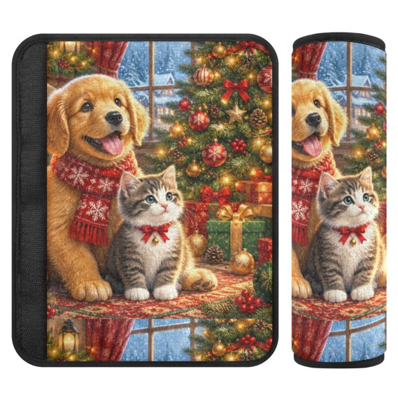 Seat Belt Cover 2 Pack Soft Xmas Pet Pair Printed Seatbelt Cover Car Seat Strap Shoulder for All Cars