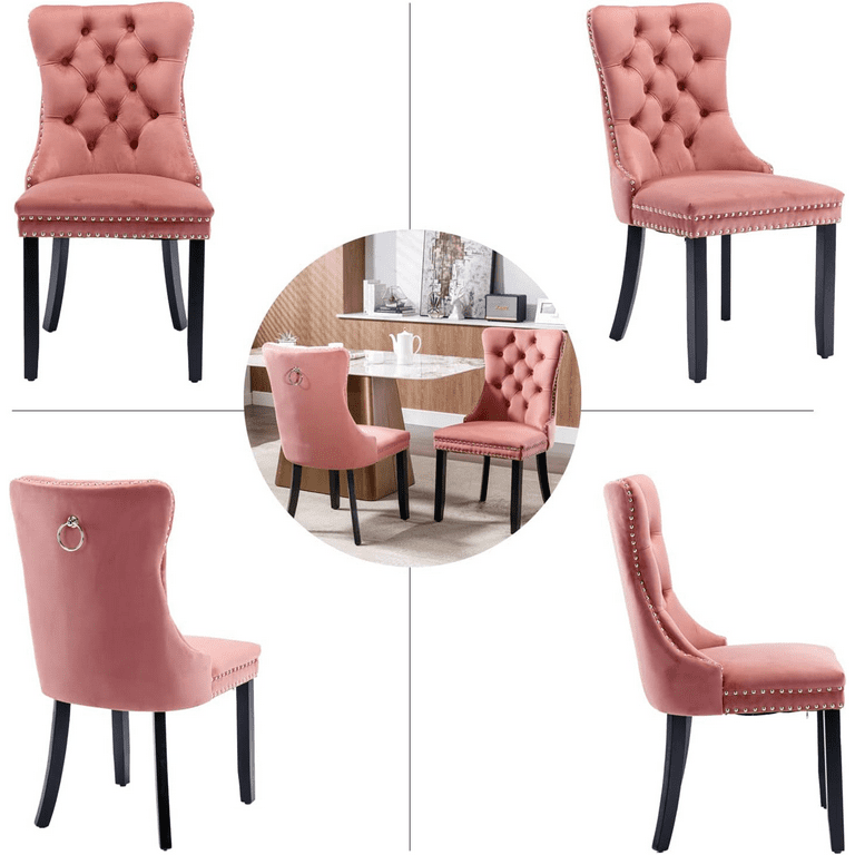 BTMWAY Dining Room Chairs Set of 4 Modern Upholstered Velvet Dining Chair with Nailhead Trim Solid Wood Legs Tufted Button Padded Accent Chairs Set