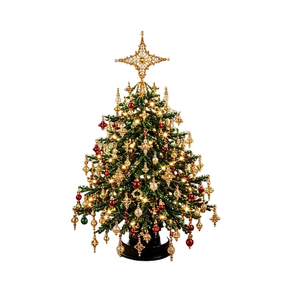 Beaded Christmas Tree Kit, DIY Tabletop Craft Decor with LED Lights, Bead Craft for Adults Home Festive, Complete Handmade Beaded Tree Kit for Holiday Season