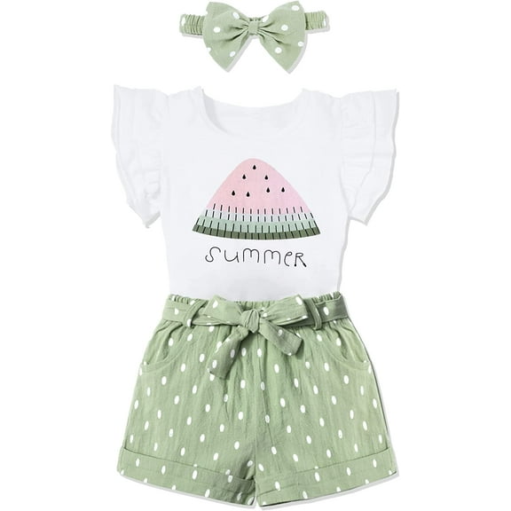 Girl Clothes Summer Girls Clothing Sets Girl Stuff T-shirt Shorts Headband 3pcs Sets Gifts18M-24M