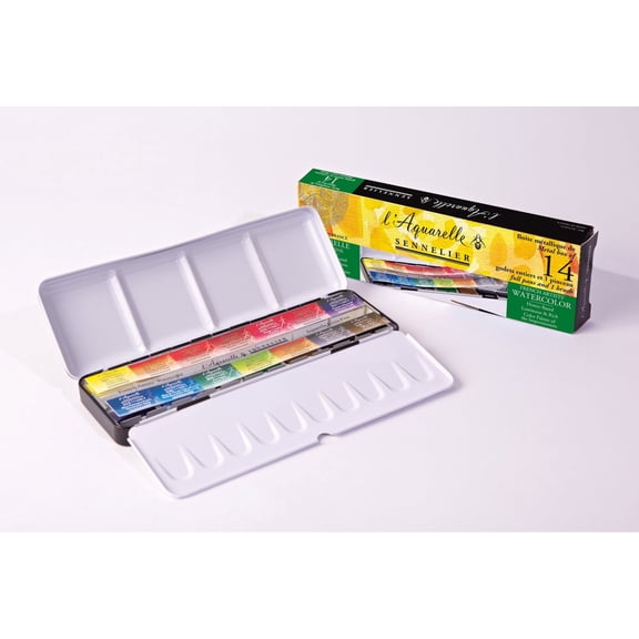 Sennelier French Artists' Watercolor Set - Metal Case, Set of 14 colors, pans