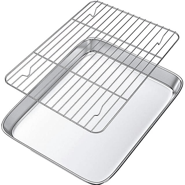 Bandeja para hornear Tutuviw con rejilla de alambre de 23 x 17 cm - Juego individual de bandeja y rejilla de acero inoxidable para horno